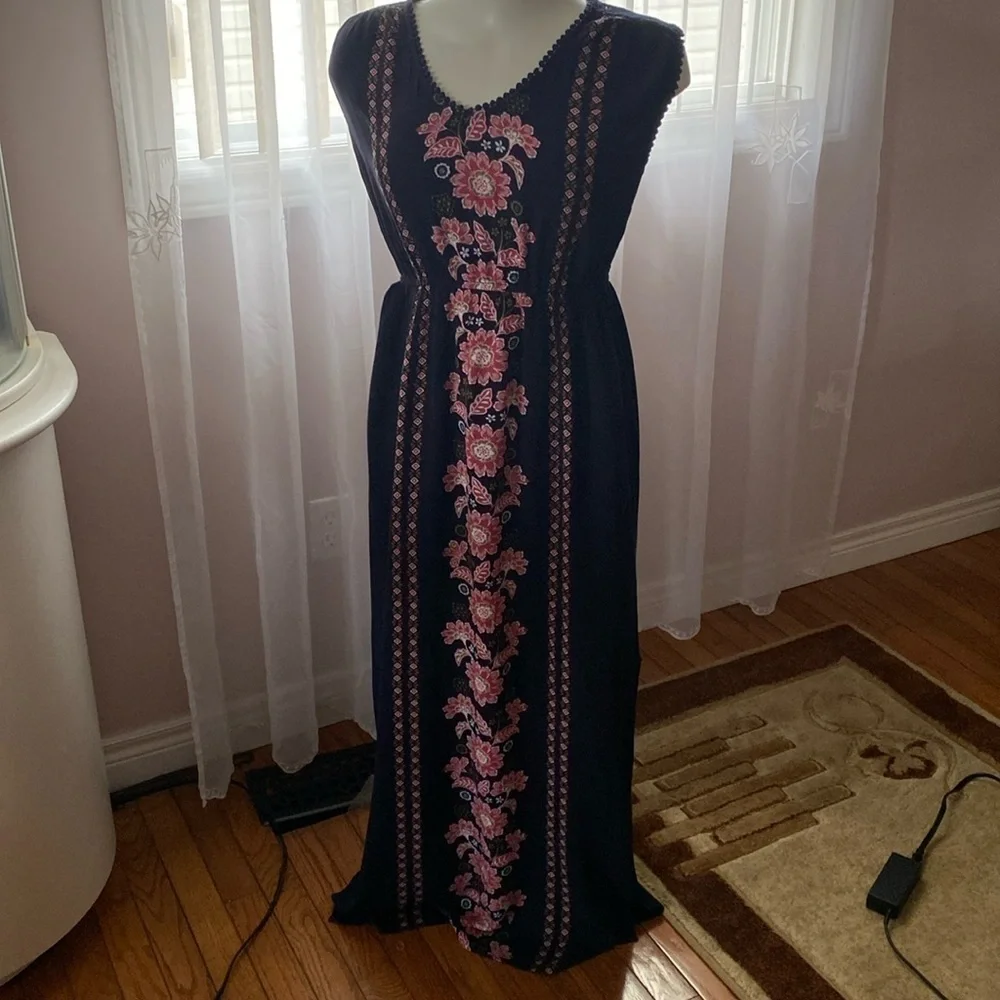 Xhilaration Floral Maxi black pink bohemian Dress M - Picture 3 of 12